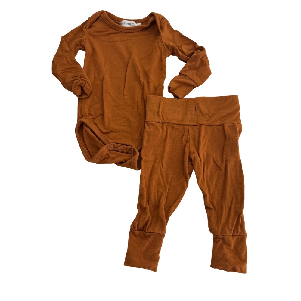 Rowan & Co Baby Bodysuit Pants Jogger Set Rust‎ Copper Bamboo Blend Outfit 3 6M